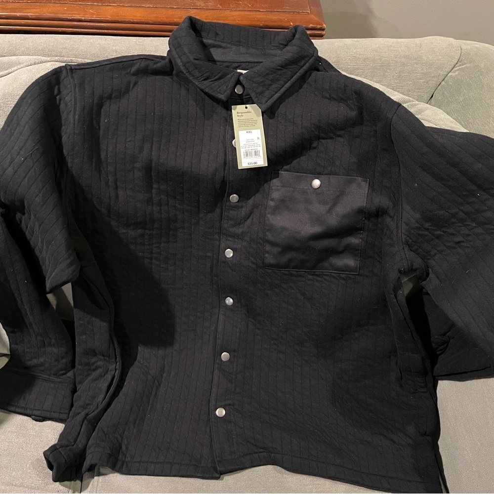 Black Quilted Button-Up Shirt